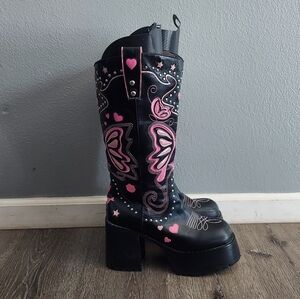 Dolls Kill Black and Pink Platform Boots